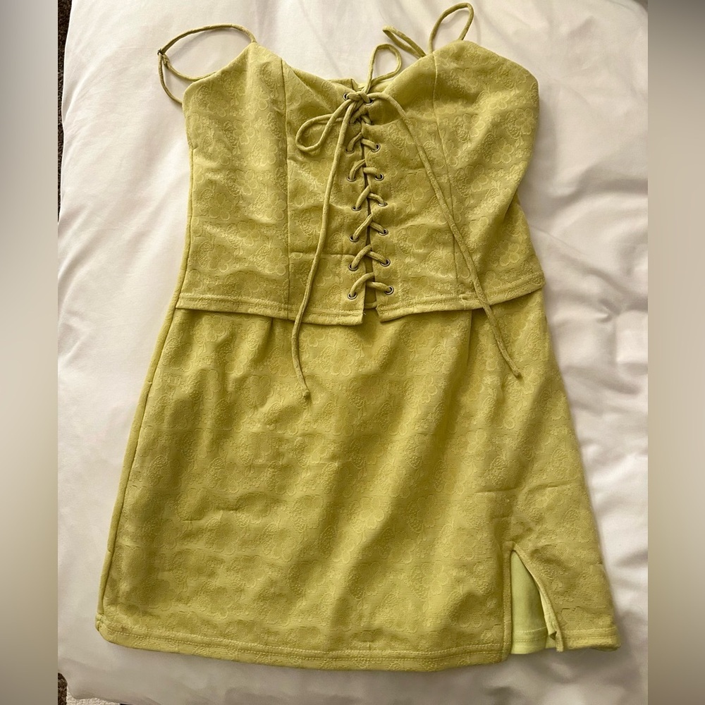 Lace-Up Lime Green Mini Dress